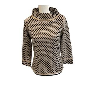Vintage Etcetera Sweater Polka Dot Pullover Wool Cotton Cashmere Tan Black Sz XS